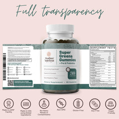 Mother Nutrient prebiotics probiotics icon highlights digestive-support benefits in a tasty chew.