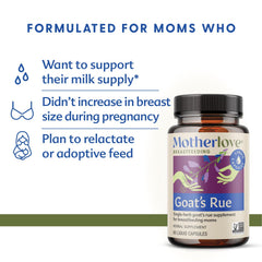Motherlove Goat's Rue bottle side view highlighting product details.