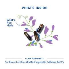 Motherlove Goat’s Rue capsules pouring, easy daily intake for busy moms.