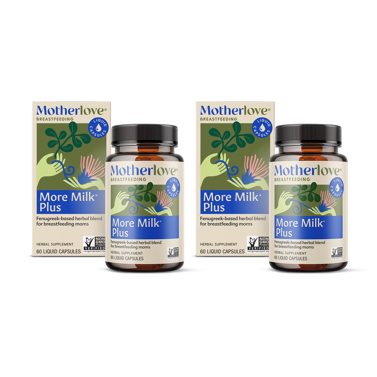 Motherlove More Milk Plus bottle with herbal blend may support lactation.