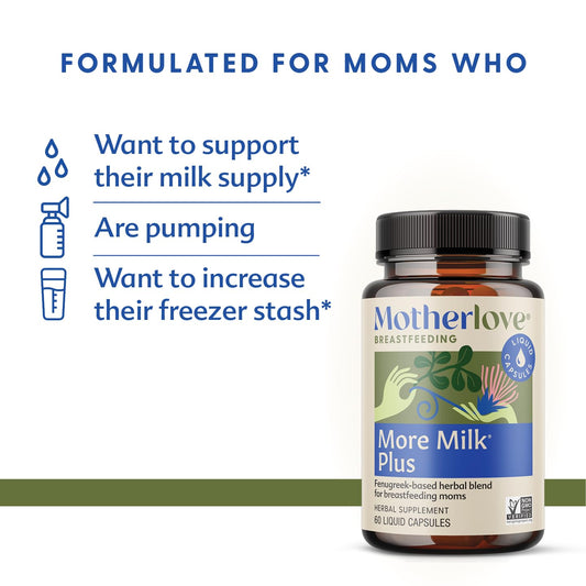 Motherlove More Milk Plus capsules close-up highlighting convenient, taste-free capsules
