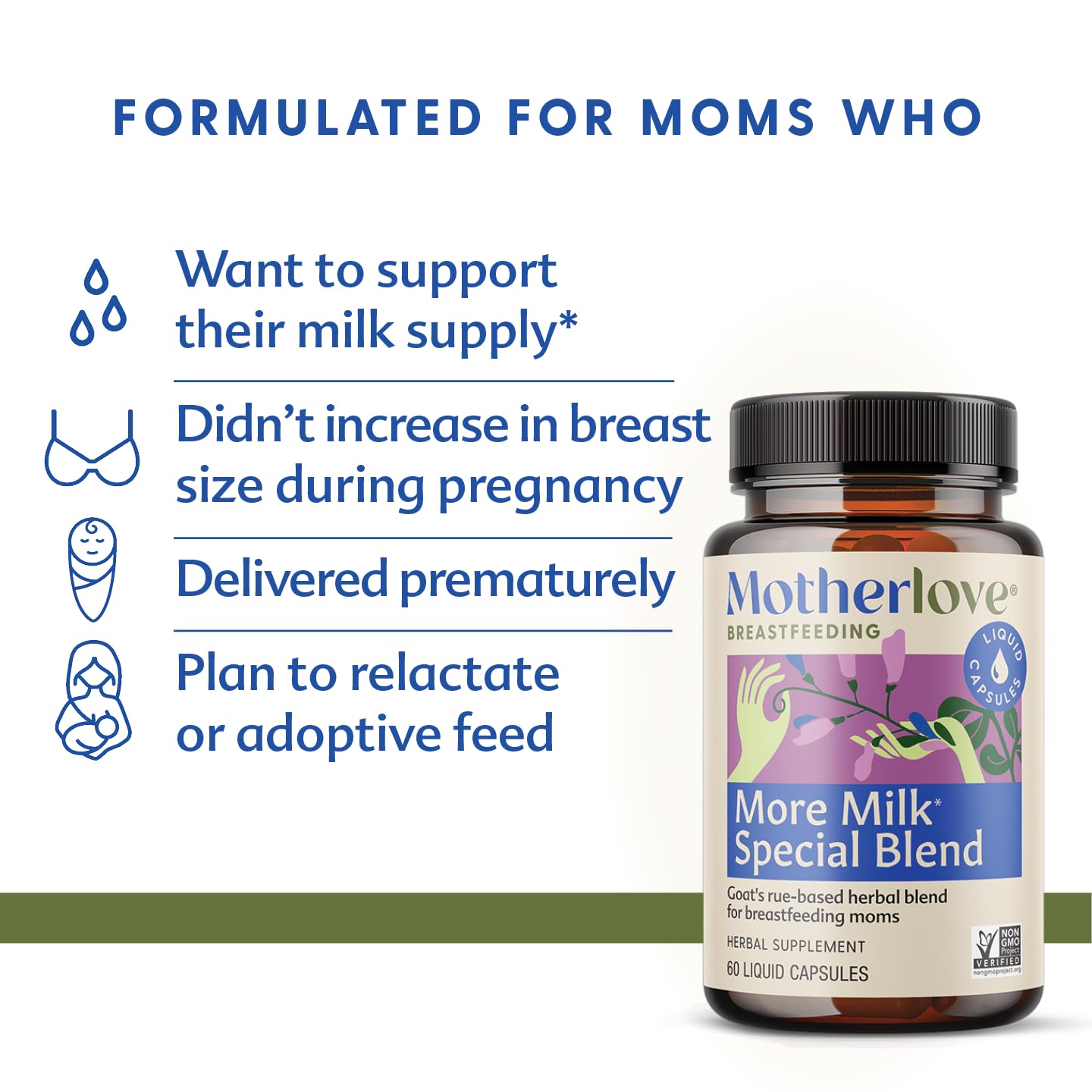 Motherlove More Milk Special Blend capsules for convenient, tasteless dosing