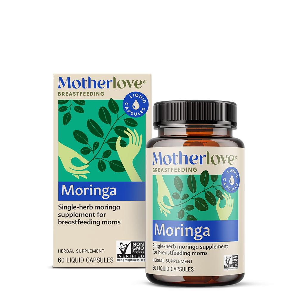 Motherlove Moringa bottle front showing organic, vegan lactation support