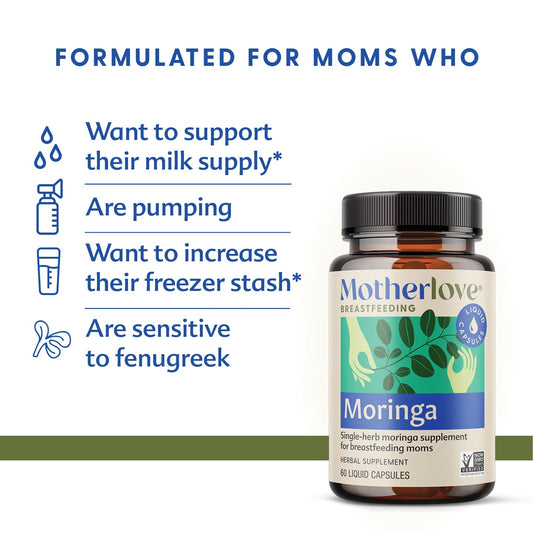Motherlove Moringa bottle label closeup highlighting organic ingredients
