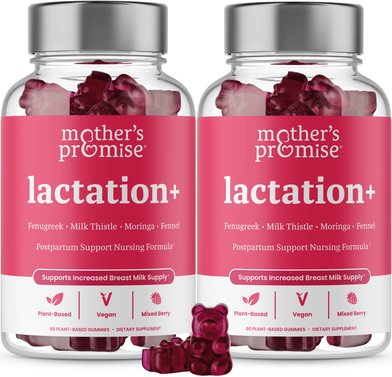Mother's Promise Lactation Gummies bottle on counter supports natural milk supply