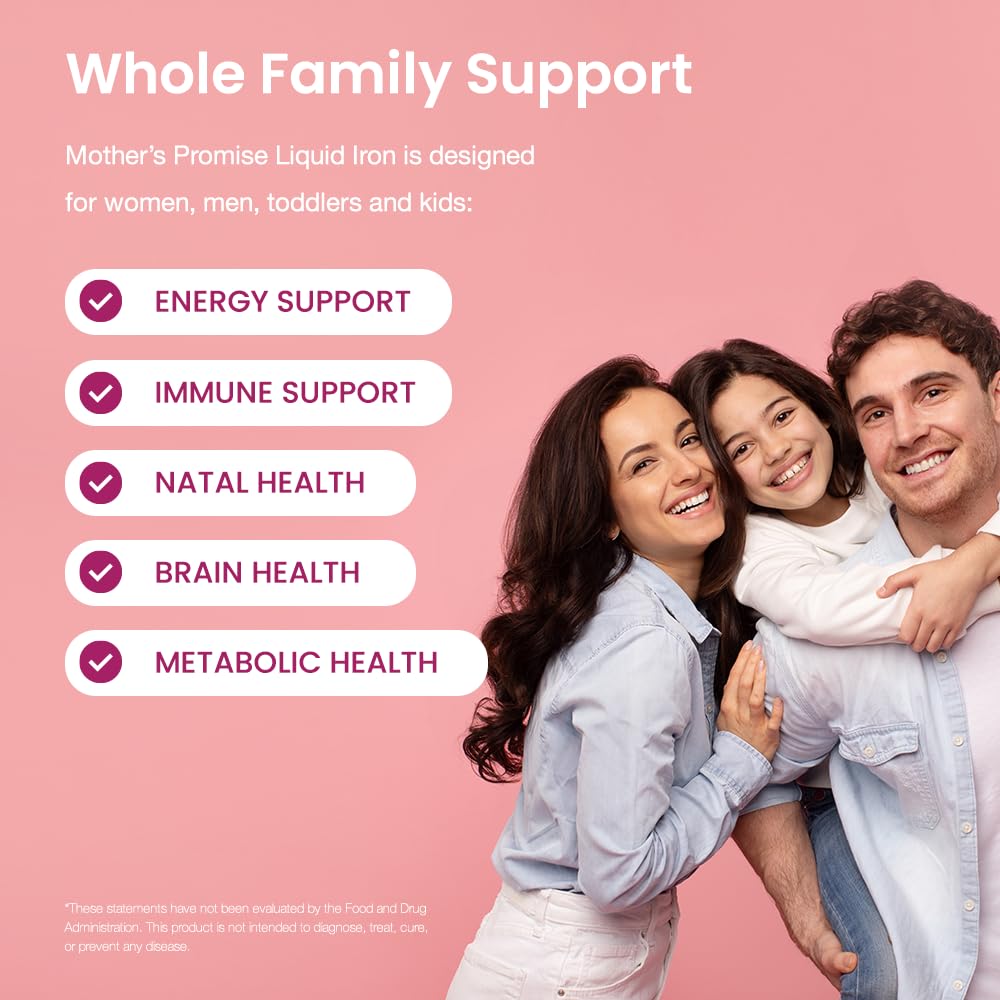 Mother’s Promise berry flavor liquid iron with natural sweetness and no sugar