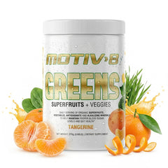 Motiv-8 Greens Superfruits bottle focuses on sugar-free, plant-based daily antioxidant support