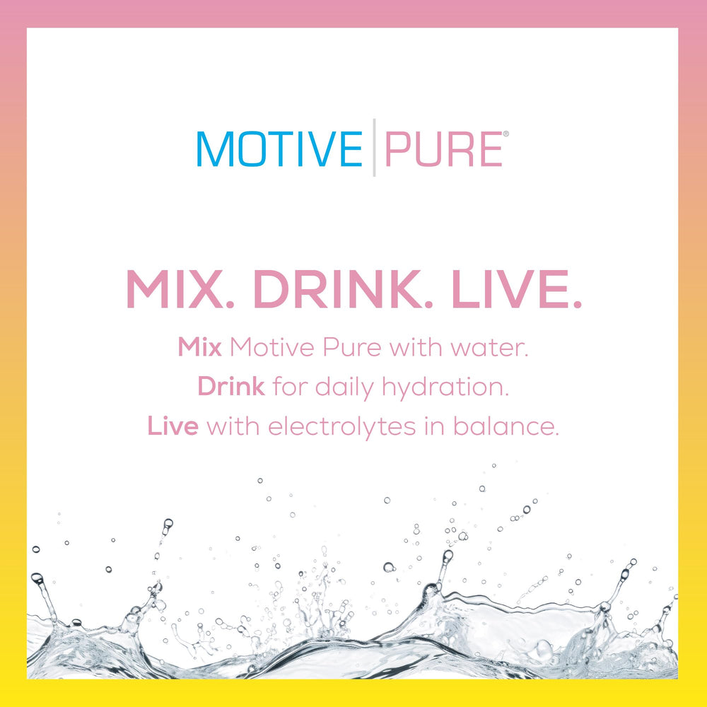 MOTIVE PURE pink lemonade electrolyte in glass with ice