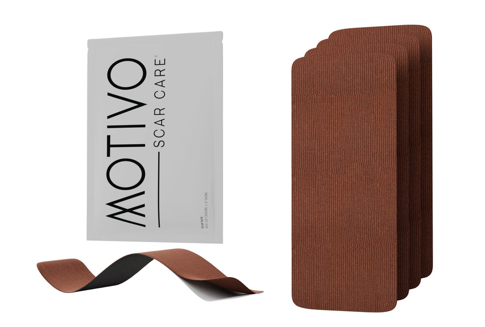 Motivo Scar Tape cocoa packaging showing premium coverage for discreet scar wear.
