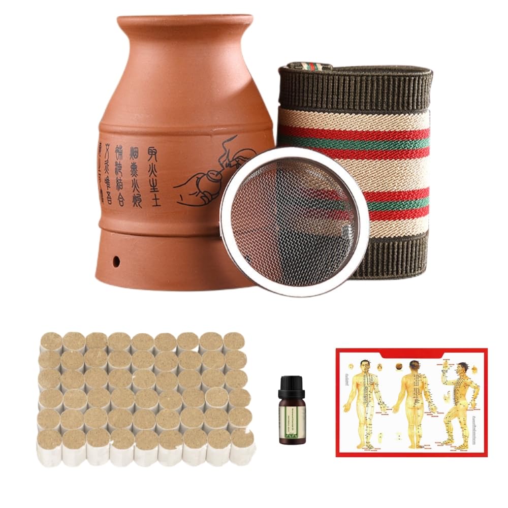 MOTRING moxibustion pot ceramic with heat-insulation net for ash containment.
