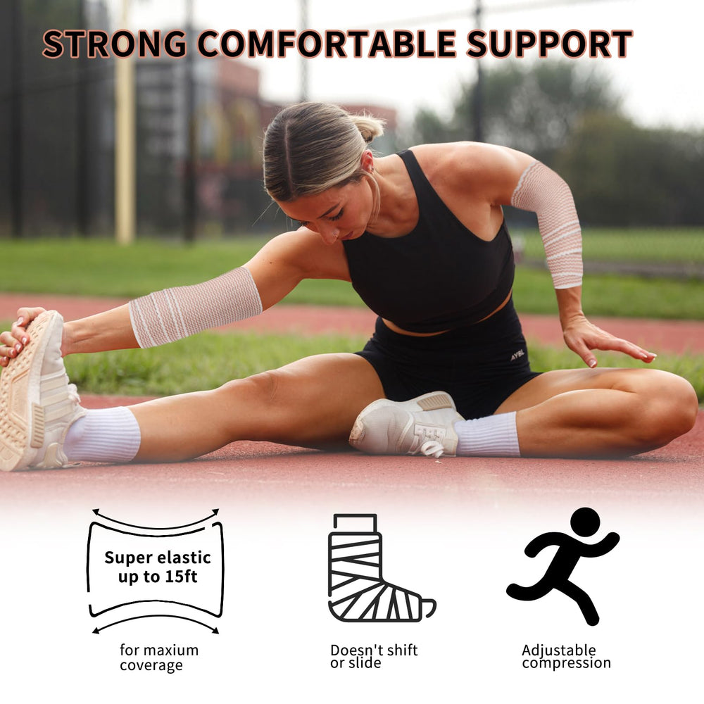 Motroce bandage on knee demonstrates gentle, breathable support during activity.