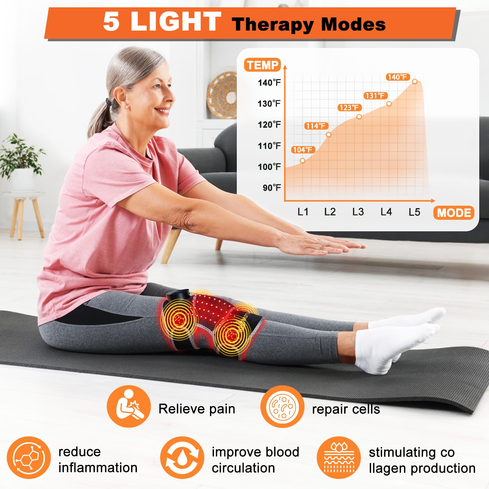 MOTUSANA heated knee brace adds warmth to ease tense muscles.