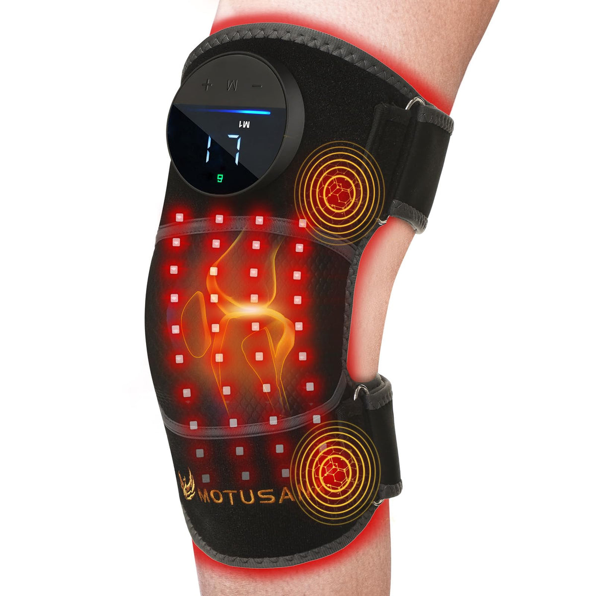 MOTUSANA red light therapy knee brace with 660nm and 850nm therapy for targeted comfort.