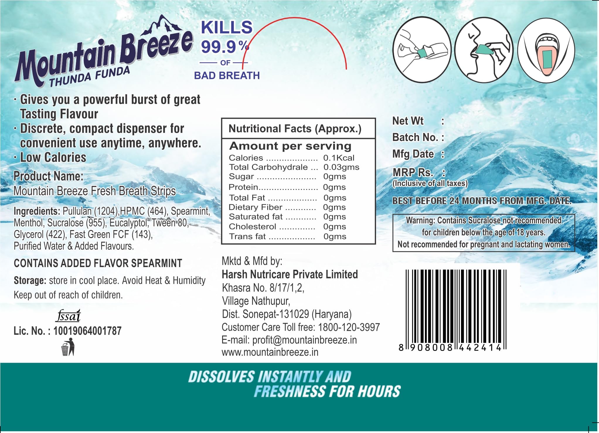 Mountain Breeze sugar-free mint flavor for guilt-free freshness