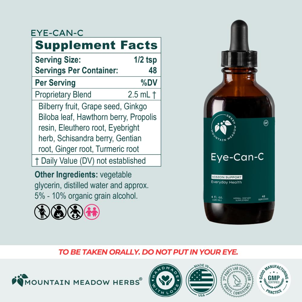 Mountain Meadow Herbs Eye-Can-C liquid closeup showing smooth texture for easy dosing.