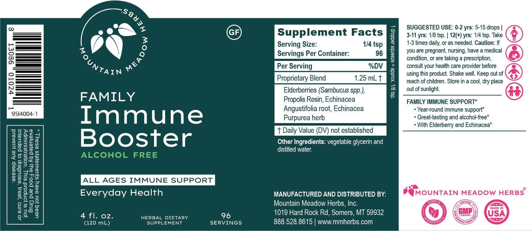 Mountain Meadow Herbs alcohol-free, all-ages formula supports family wellness.