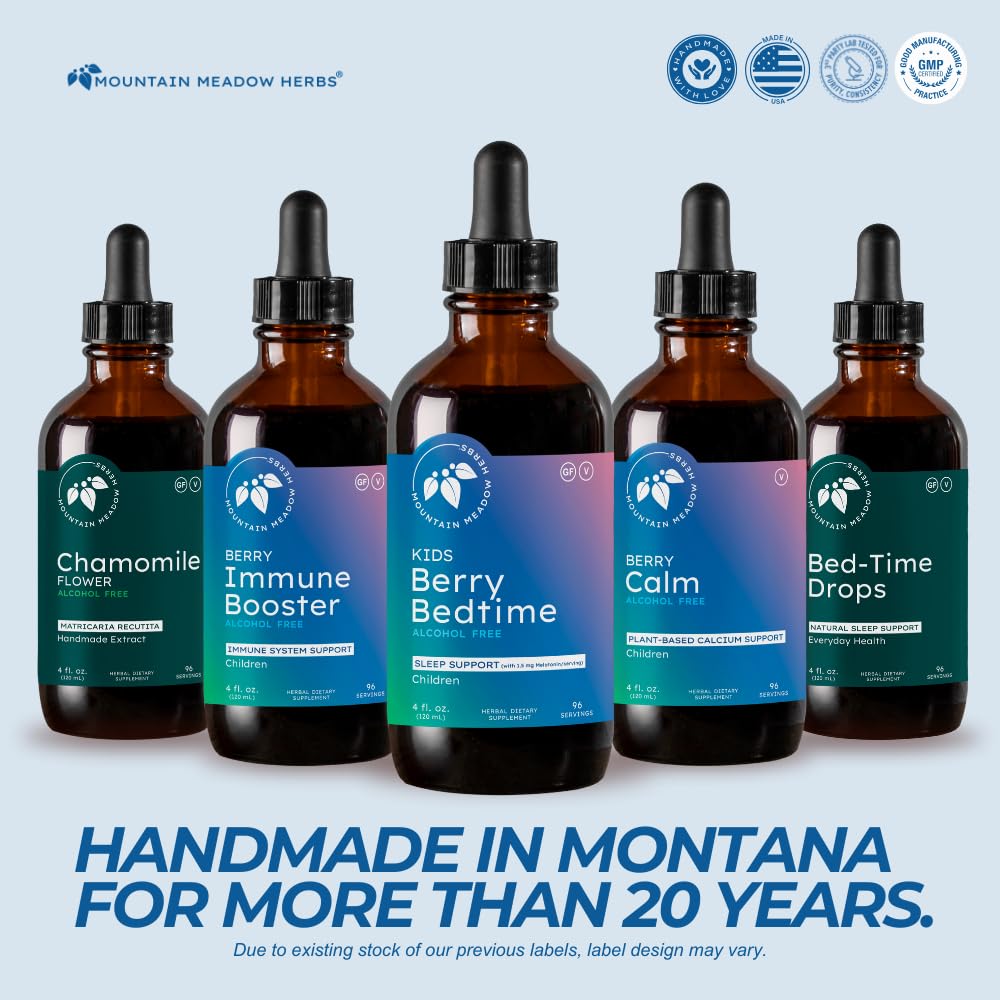 Mountain Meadow Herbs Berry Bedtime bottle on shelf emphasizes natural formula