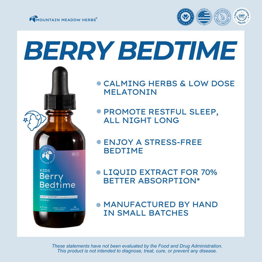 Mountain Meadow Herbs Berry Bedtime dropper pouring for nightly dosing