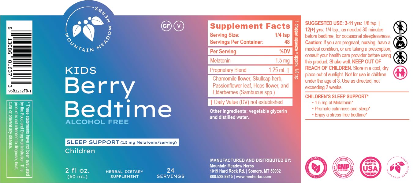 Mountain Meadow Herbs Berry Bedtime produced in a GMP facility for quality