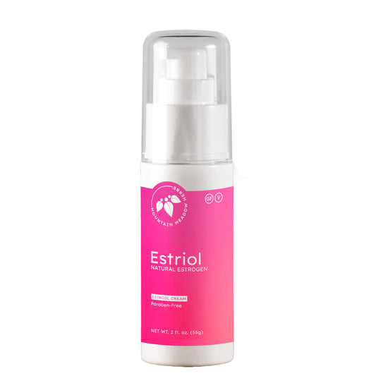 Mountain Meadow Herbs Estriol Cream pump for easy daily menopause support.