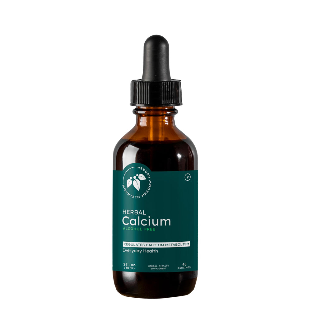 Mountain Meadow Herbs Herbal Calcium bottle pour for easy plant-based bone support.