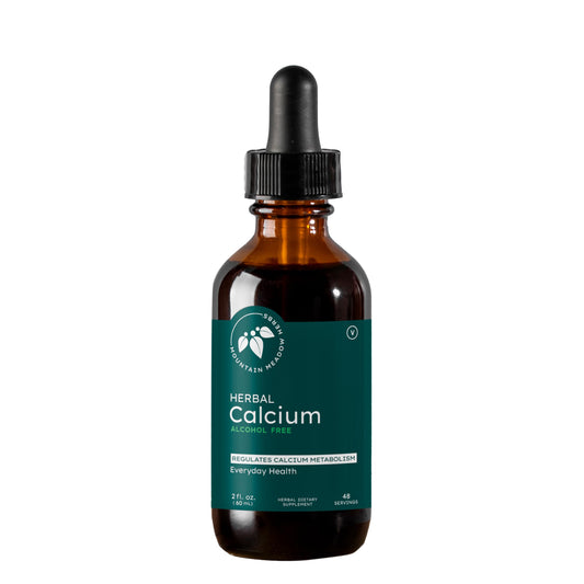 Mountain Meadow Herbs Herbal Calcium bottle pour for easy plant-based bone support.