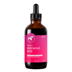 Mountain Meadow Herbs Mom's Adrenal Aid bottle with dropper for convenient, caffeine-free daily dosing.