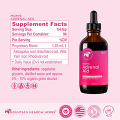 Mountain Meadow Herbs Mom's Adrenal Aid dropper dispensing a precise daily dose.