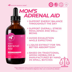 Mountain Meadow Herbs Mom's Adrenal Aid liquid close-up shows natural color and texture.