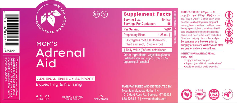 Mountain Meadow Herbs Mom's Adrenal Aid supports busy moms' daily energy.