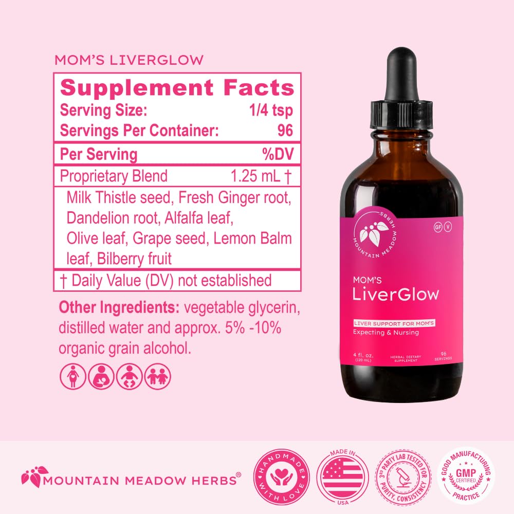 Mountain Meadow Herbs Mom's Liver Glow ingredients list shows milk thistle and bilberry