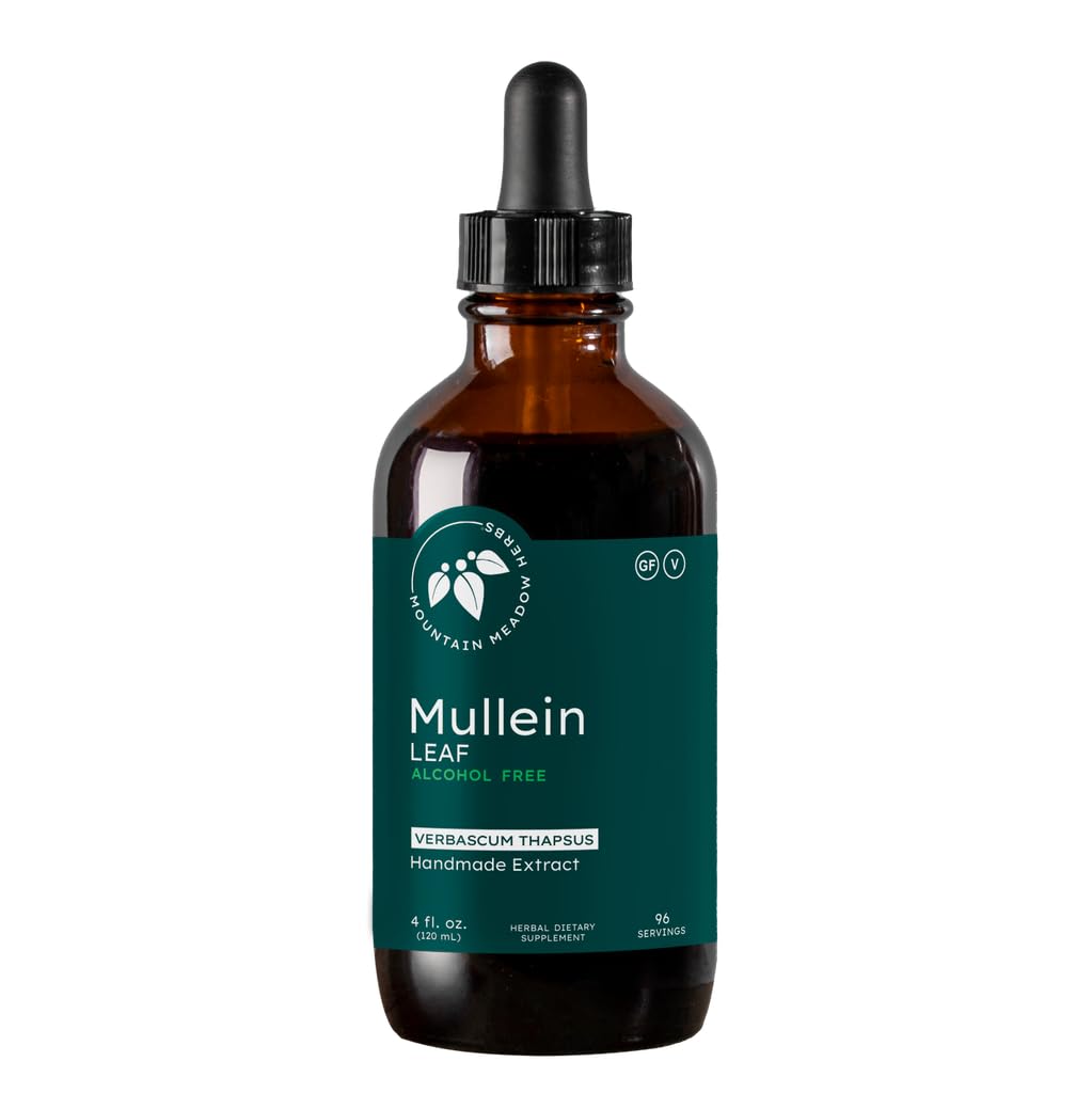 Mountain Meadow Herbs mullein tincture bottle for easy daily use with water or juice