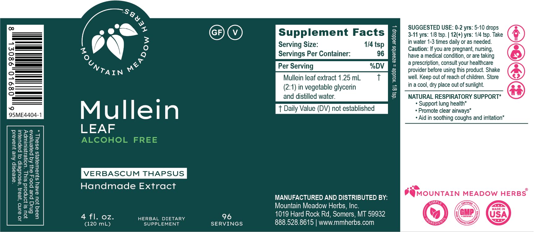 Mountain Meadow Herbs mullein tincture dropper image showing flexible dosing options