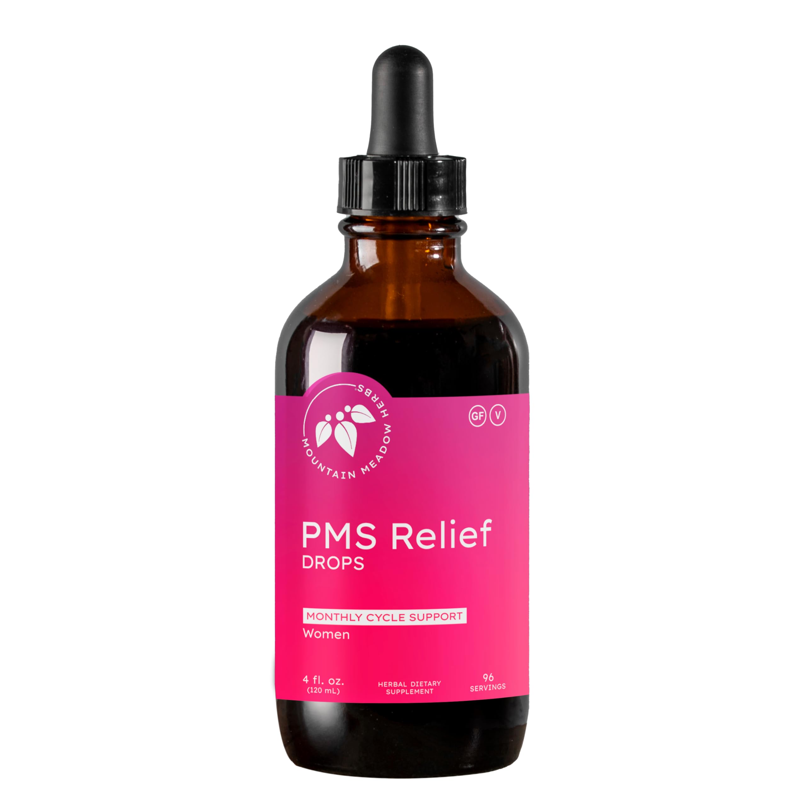Mountain Meadow Herbs PMS Relief Drops bottle provides convenient cycle support.