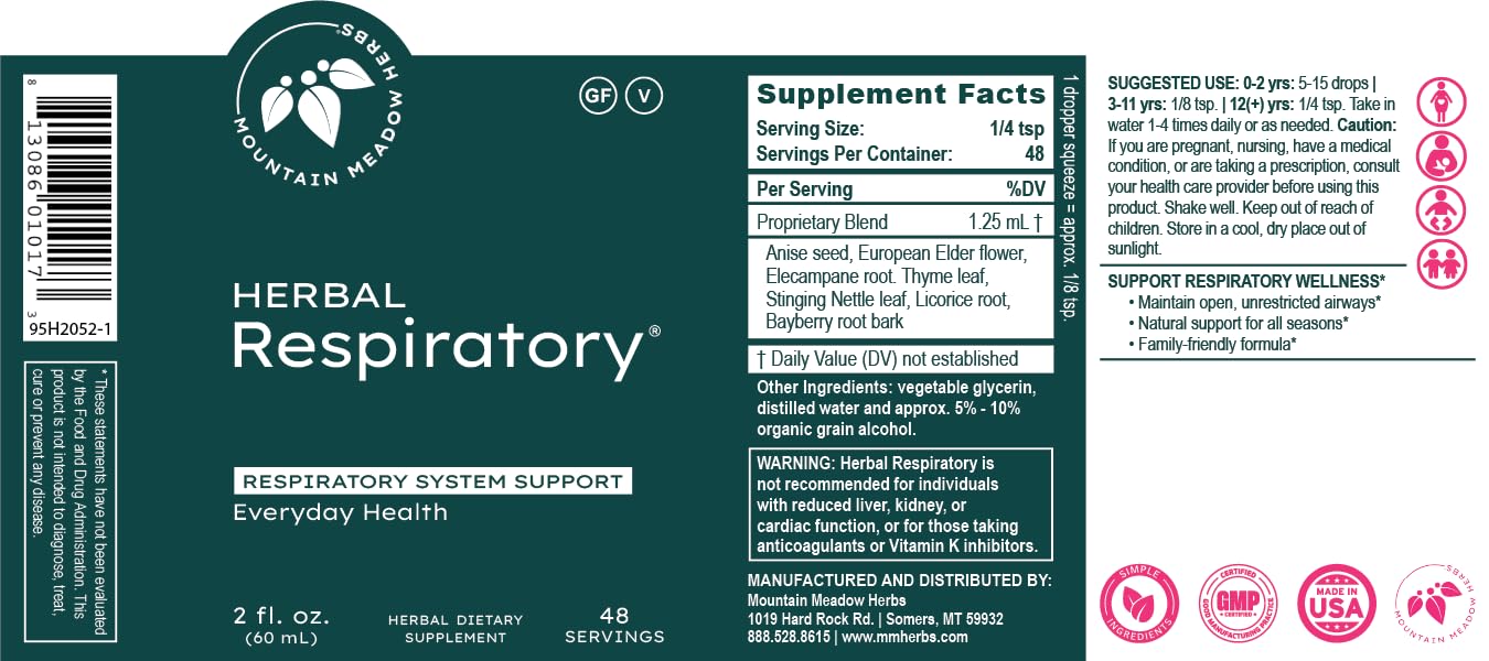Mountain Meadow Herbs Herbal Respiratory bottle in a family-use setting