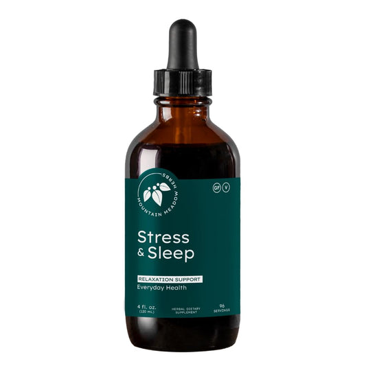 Mountain Meadow Herbs Stress & Sleep bottle pour promotes a calm mind with daily use.