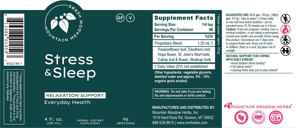 Mountain Meadow Herbs Stress & Sleep on desk supports a daily wellness ritual.