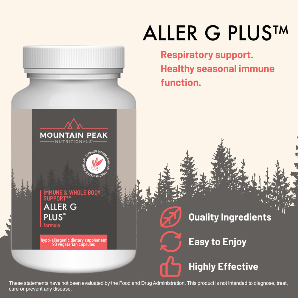 Mountain Peak Aller G Plus capsules for daily respiratory support.