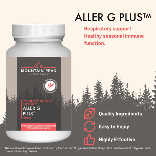 Mountain Peak Aller G Plus capsules for daily respiratory support.