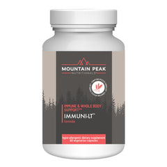 Mountain Peak Immuni-LT bottle front with immune support capsules ready to take.