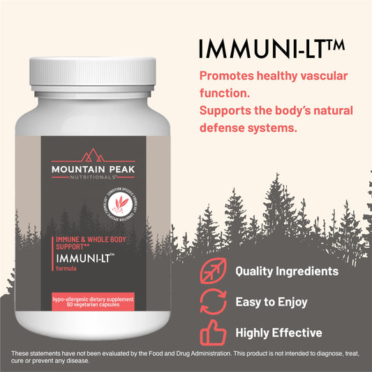 Mountain Peak Immuni-LT capsules close-up for convenient daily immune support.