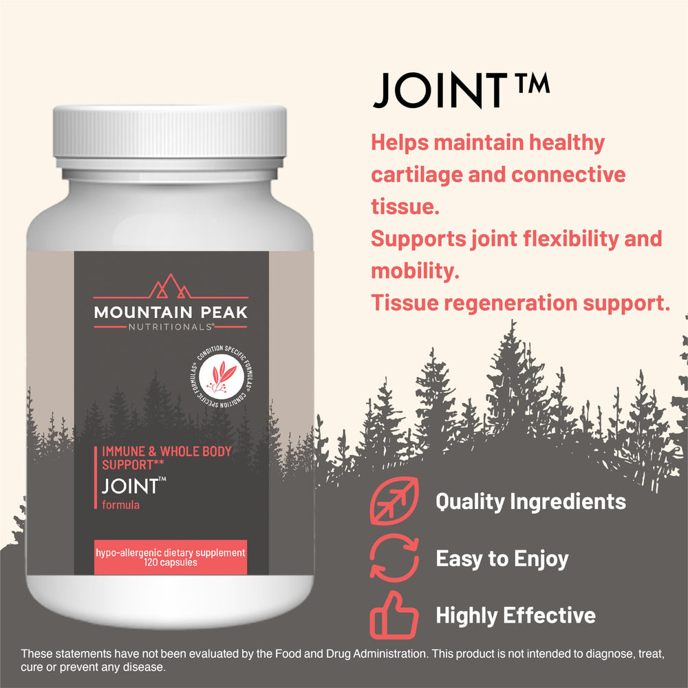 Mountain Peak Joint Formula capsules offer convenient daily support for flexible movement.