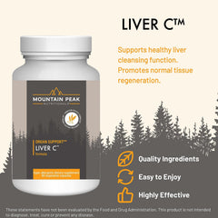 Mountain Peak Liver C label close-up highlights Siliphos milk thistle and turmeric blend.