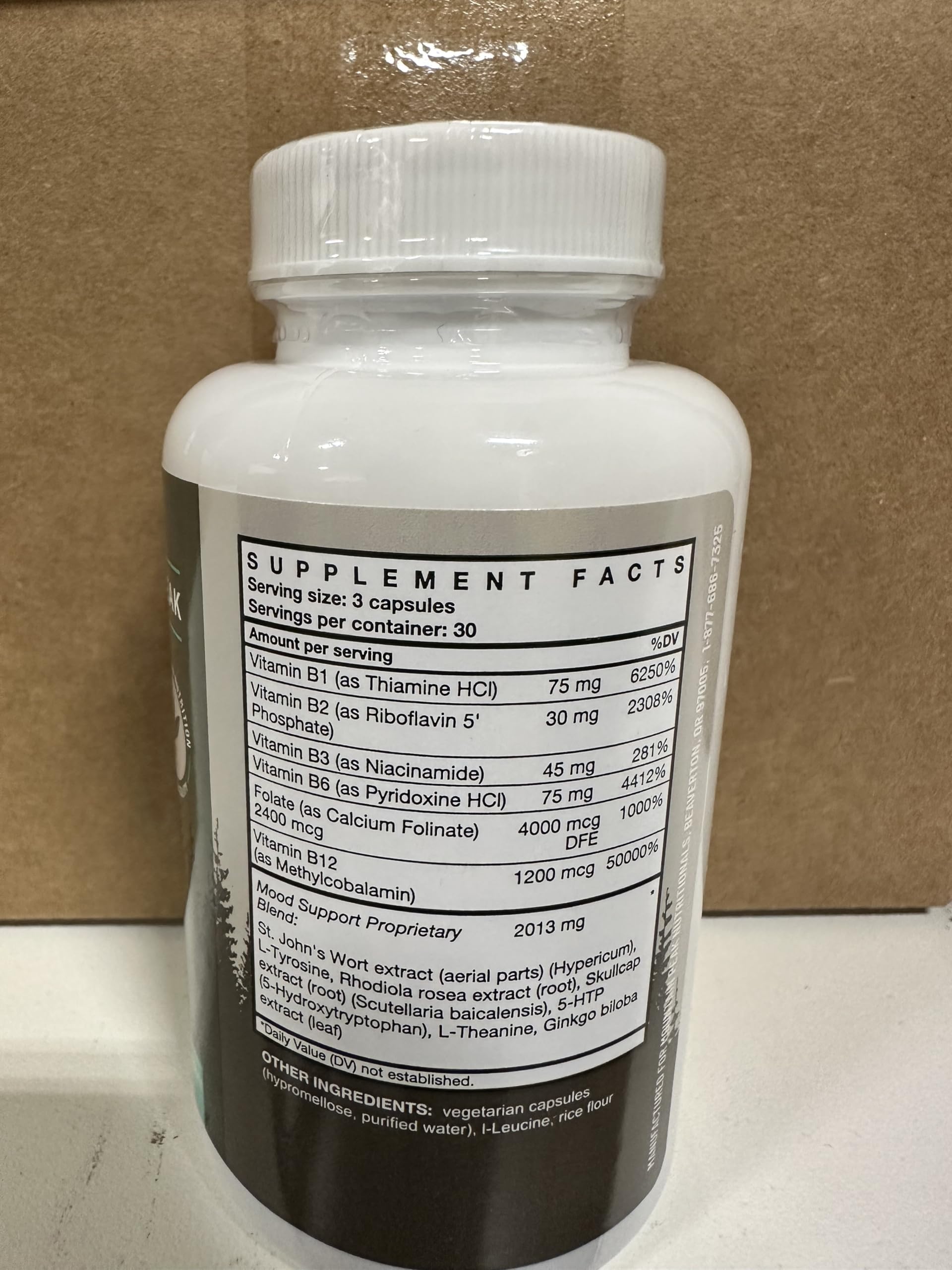 Mountain Peak Mood Support 90 vegetarian capsules shown on label.