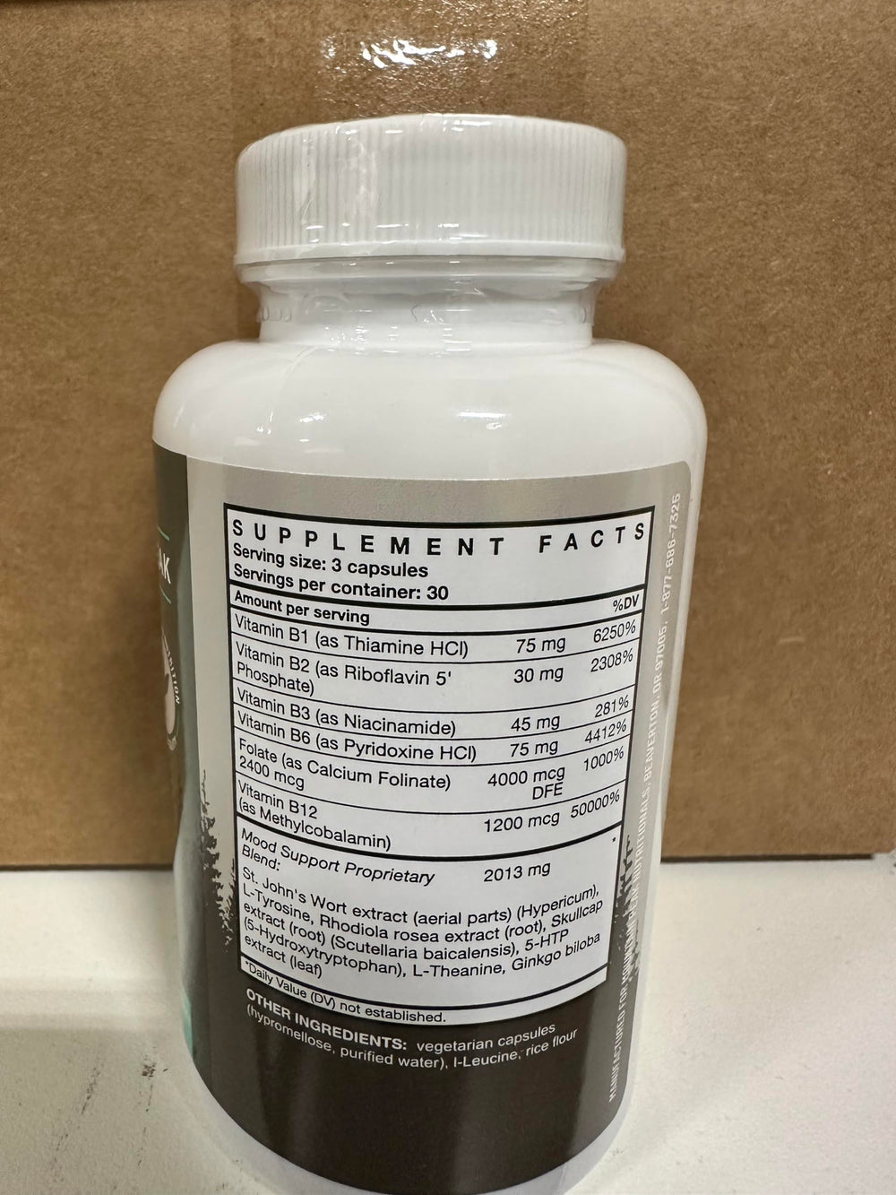 Mountain Peak Mood Support 90 vegetarian capsules shown on label.