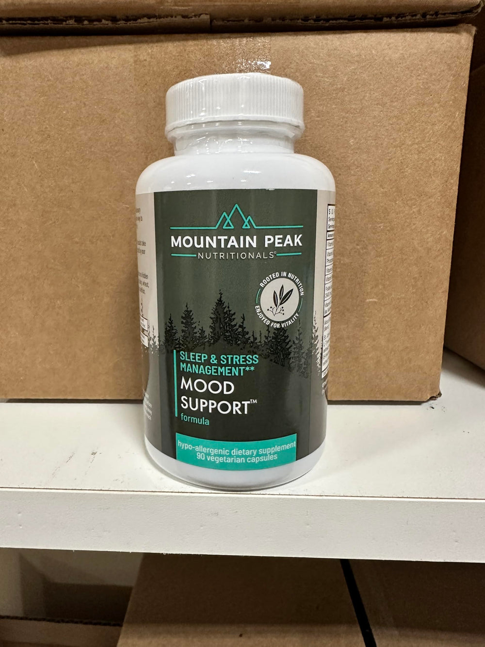 Mountain Peak Mood Support dosage instruction panel helps daily routines.