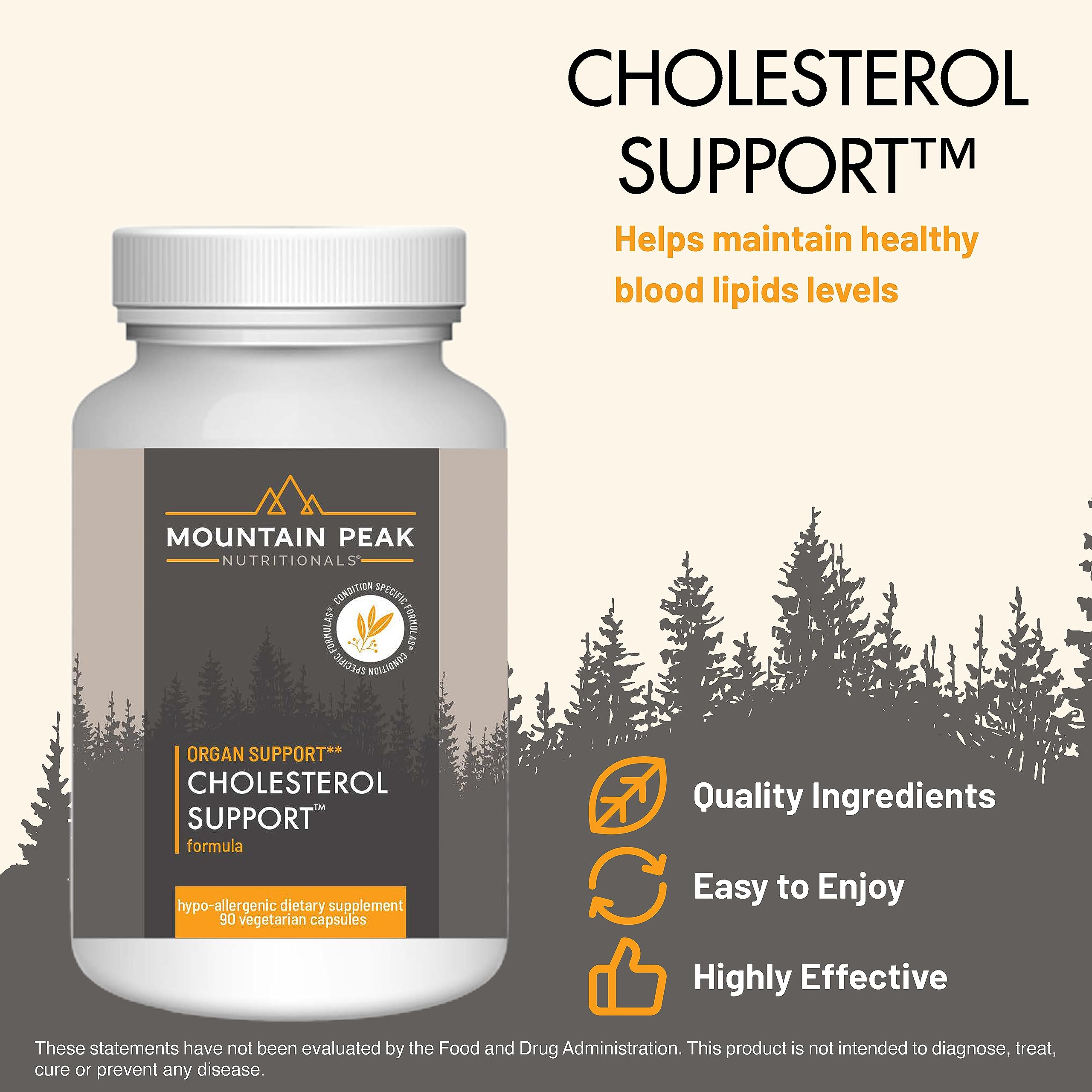 Mountain Peak Nutritionals Cholesterol Support capsules closeup shows vegetarian capsules supporting healthy lipid metabolism