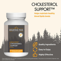 Mountain Peak Nutritionals Cholesterol Support capsules closeup shows vegetarian capsules supporting healthy lipid metabolism