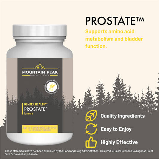 Mountain Peak Nutritionals Prostate capsules closeup emphasizing easy capsule form for daily use.