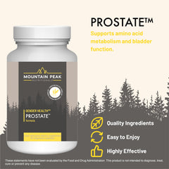 Mountain Peak Nutritionals Prostate capsules closeup emphasizing easy capsule form for daily use.